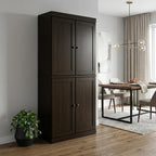 72" Espresso Solid Wood Four Door Pantry Or Storage Closet
