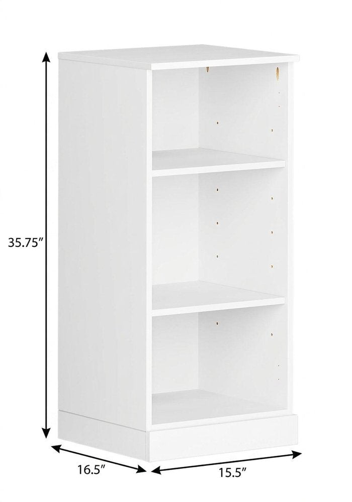 36" White Solid Wood Adjustable Three Tier Library Bookcase