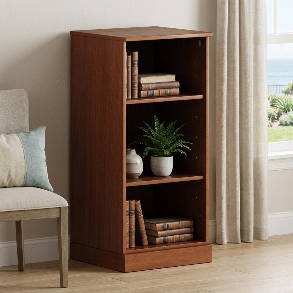 36" Yellow Solid Wood Adjustable Three Tier Library Bookcase