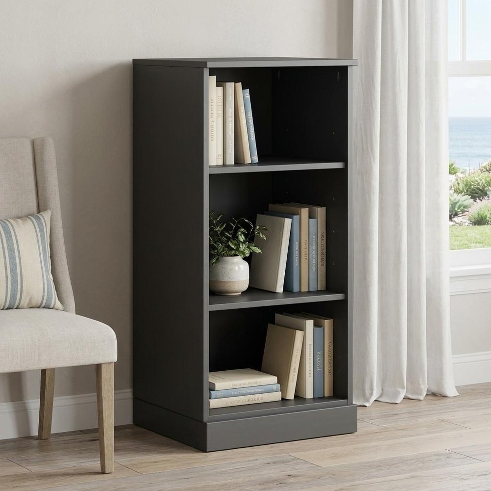 36" Yellow Solid Wood Adjustable Three Tier Library Bookcase