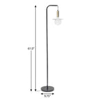 61" Black Metal Arched Floor Lamp With Black Linen Drum Shade