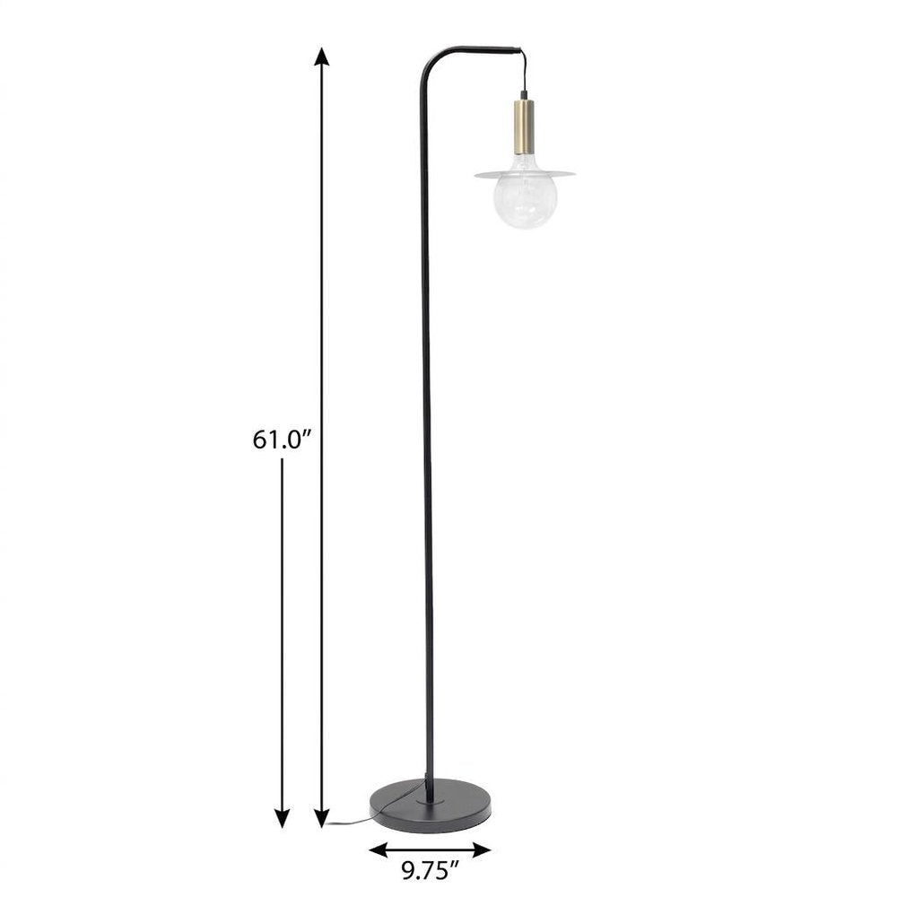 61" Black Metal Arched Floor Lamp With Black Linen Drum Shade