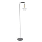 61" Black Metal Arched Floor Lamp With Black Linen Drum Shade