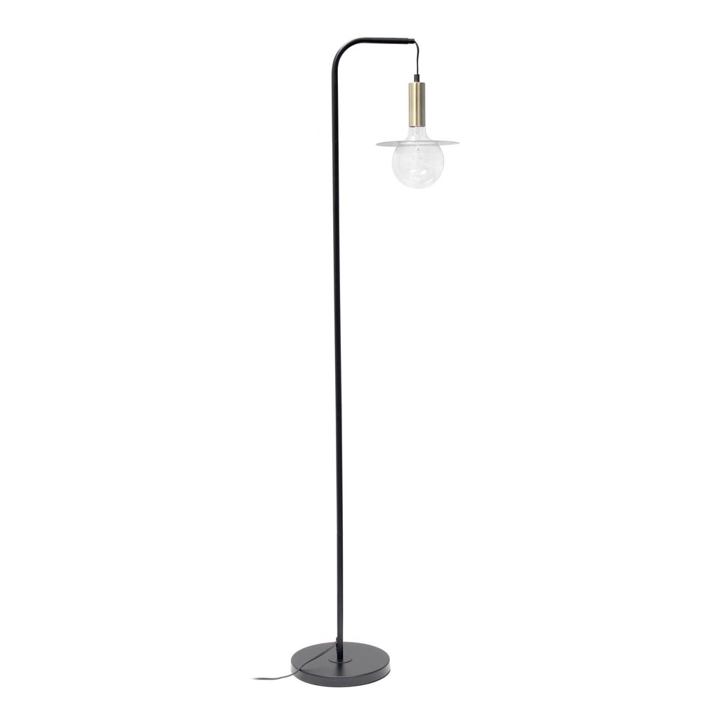 61" Black Metal Arched Floor Lamp With Black Linen Drum Shade