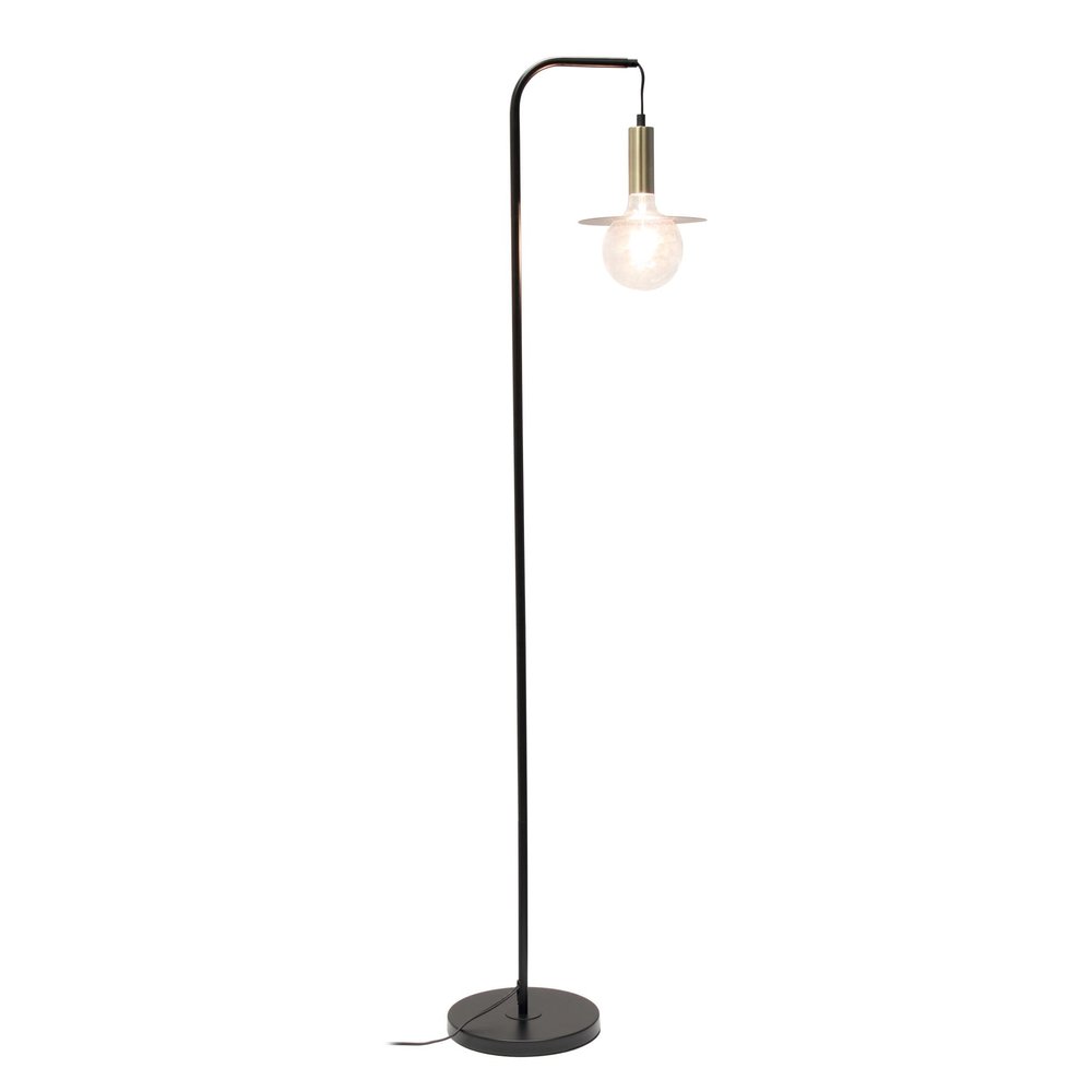 61" Black Metal Arched Floor Lamp With Black Linen Drum Shade