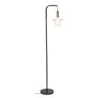 61" Black Metal Arched Floor Lamp With Black Linen Drum Shade