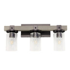 22" Gray Wood Metal And Glass Three Light Bath Bar Vanity Light