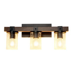 22" Brown Wood Metal And Glass Three Light Bath Bar Vanity Light