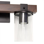 22" Brown Wood Metal And Glass Three Light Bath Bar Vanity Light