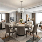 Silver Metal Three Light Drum Transparent and Glass Semi-Flush Ceiling Light With Clear Shades
