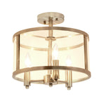 Silver Metal Three Light Drum Transparent and Glass Semi-Flush Ceiling Light With Clear Shades