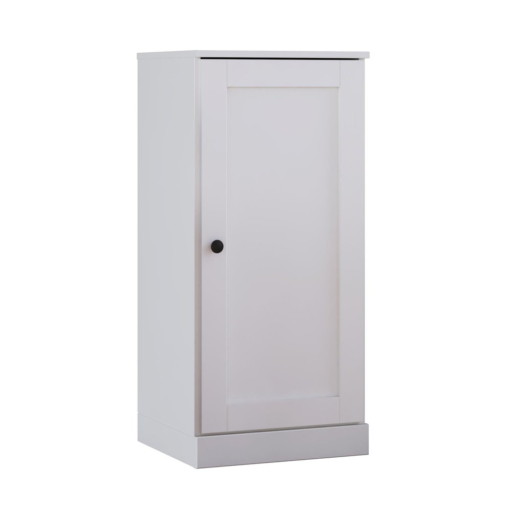 36" White Solid Wood Adjustable Three Tier Library Bookcase with One Door