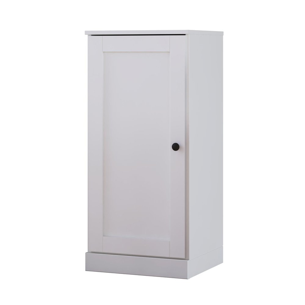 36" White Solid Wood Adjustable Three Tier Library Bookcase with One Door