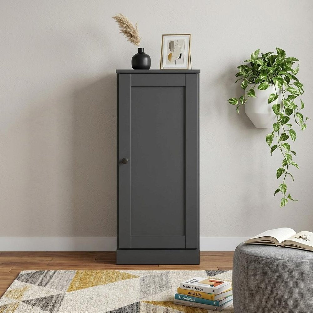 36" Gray Solid Wood Adjustable Three Tier Library Bookcase with One Door