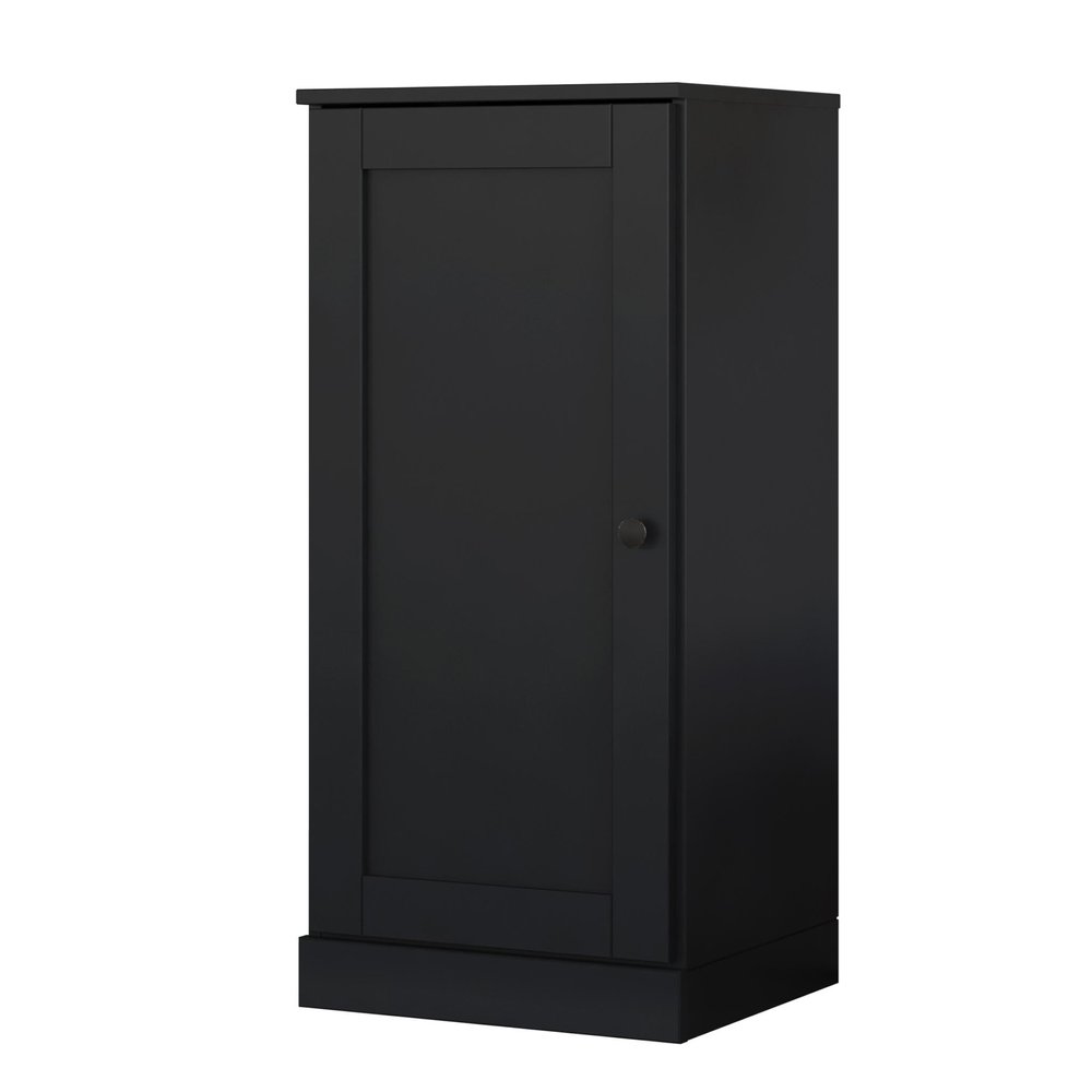 36" Black Solid Wood Adjustable Three Tier Library Bookcase with One Door