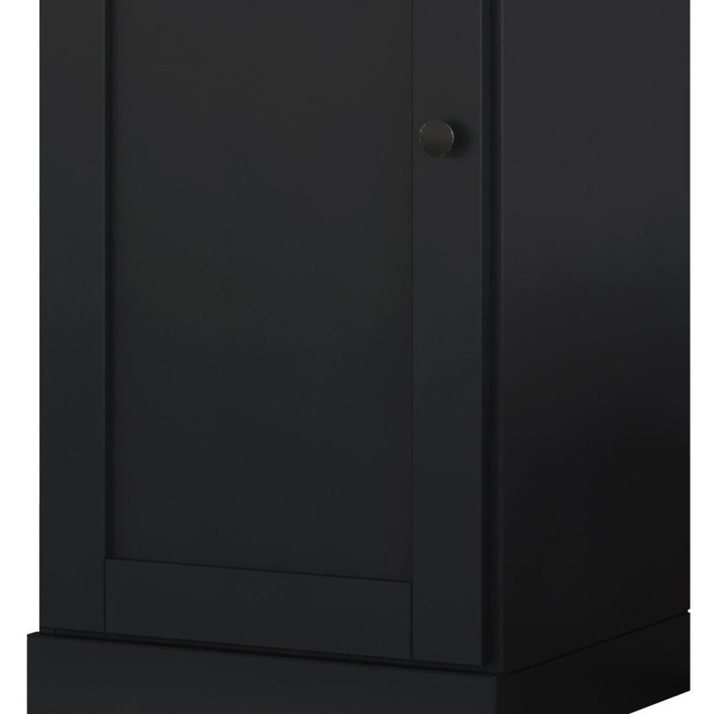 36" Black Solid Wood Adjustable Three Tier Library Bookcase with One Door
