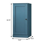 36" Teal Blue Solid Wood Adjustable Three Tier Library Bookcase with One Door