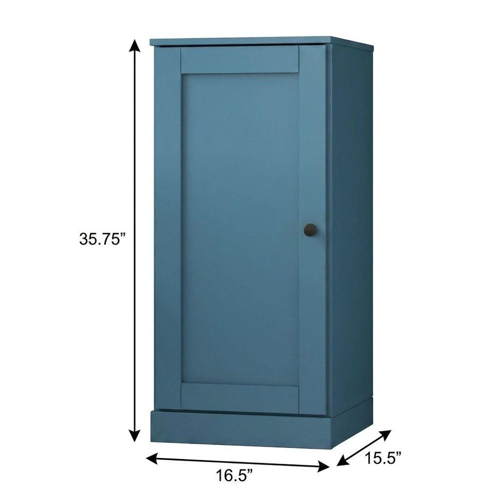 36" Teal Blue Solid Wood Adjustable Three Tier Library Bookcase with One Door