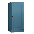 36" Teal Blue Solid Wood Adjustable Three Tier Library Bookcase with One Door