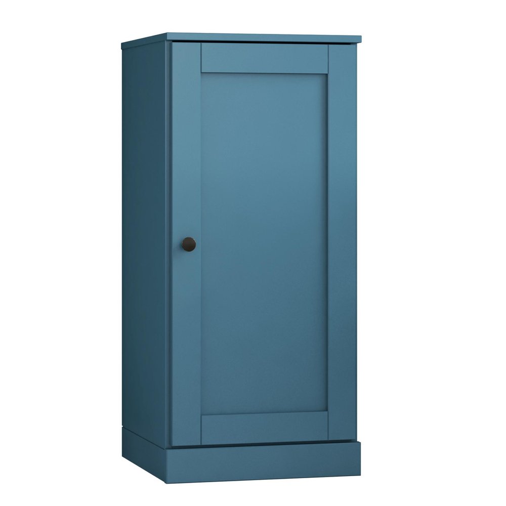 36" Teal Blue Solid Wood Adjustable Three Tier Library Bookcase with One Door