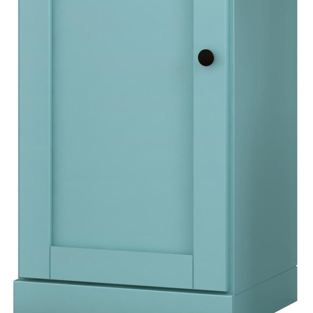 36" Aqua Solid Wood Adjustable Three Tier Library Bookcase with One Door