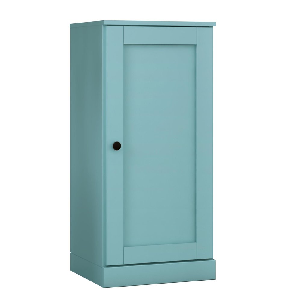 36" Aqua Solid Wood Adjustable Three Tier Library Bookcase with One Door