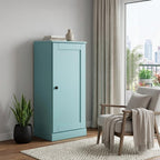 36" Aqua Solid Wood Adjustable Three Tier Library Bookcase with One Door