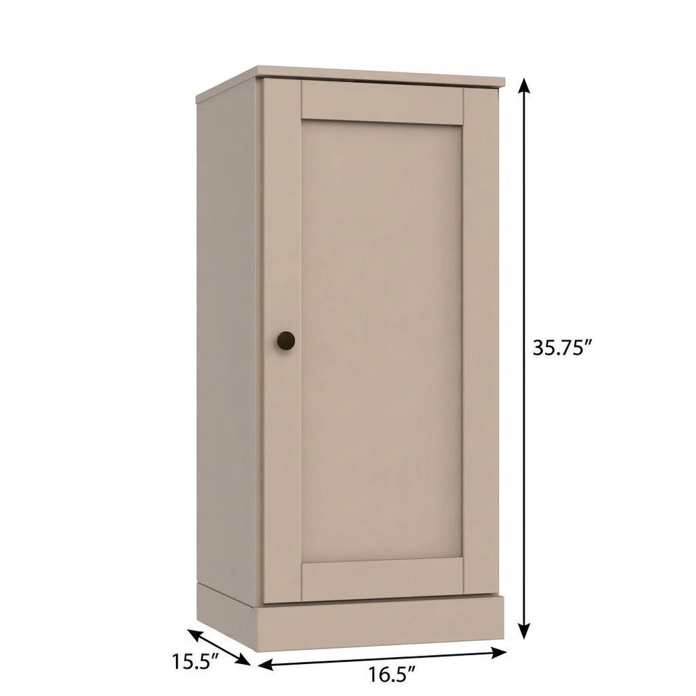 36" Beige Solid Wood Adjustable Three Tier Library Bookcase with One Door