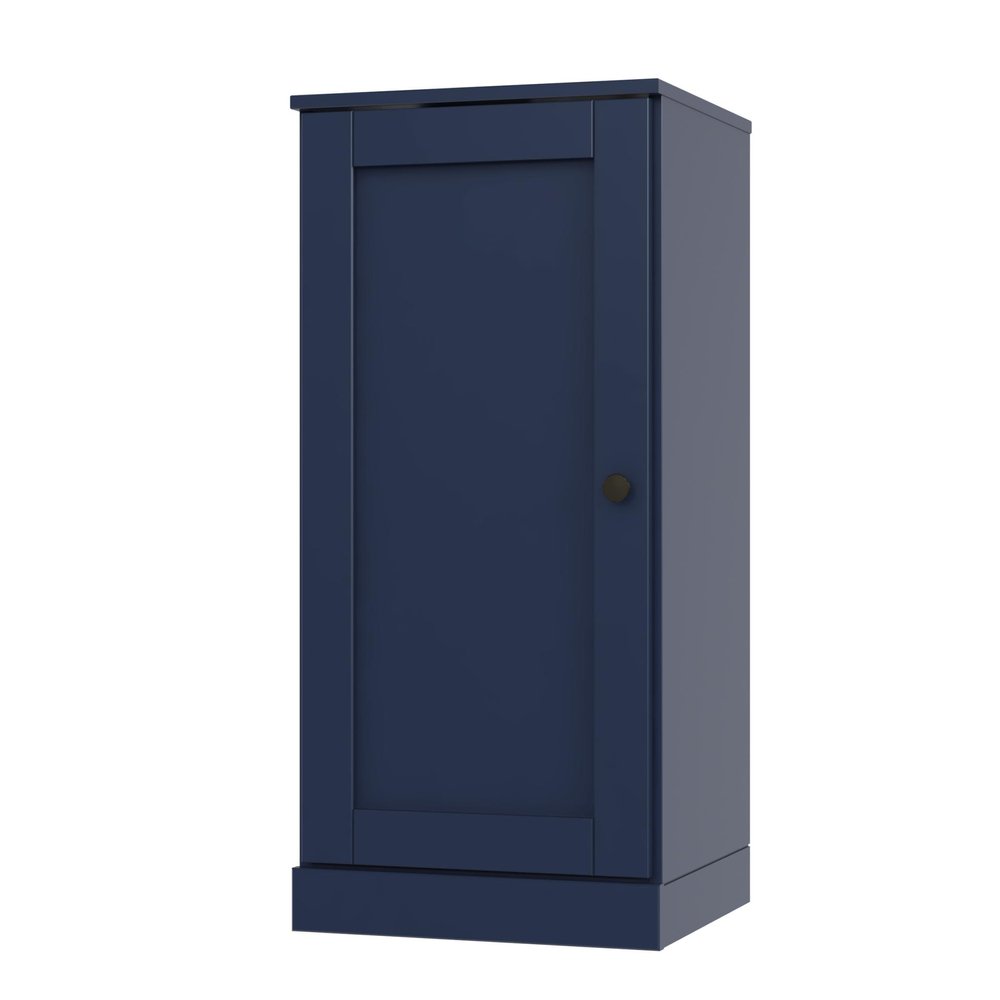 36" Navy Blue Solid Wood Adjustable Three Tier Library Bookcase with One Door