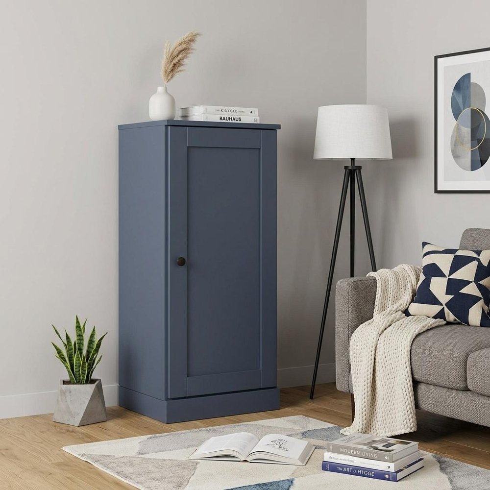 36" French Blue Solid Wood Adjustable Three Tier Library Bookcase with One Door