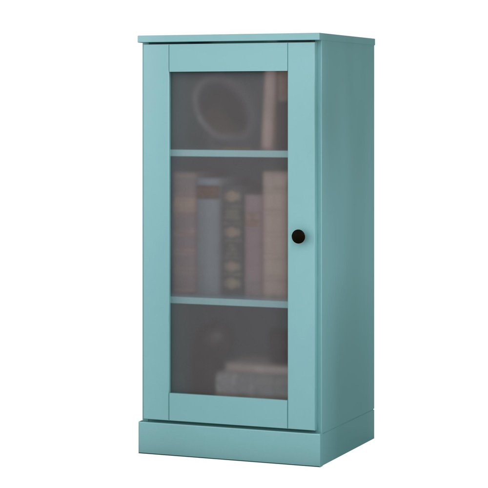 36" Aqua Solid Wood Adjustable Three Tier Library Bookcase with One Door