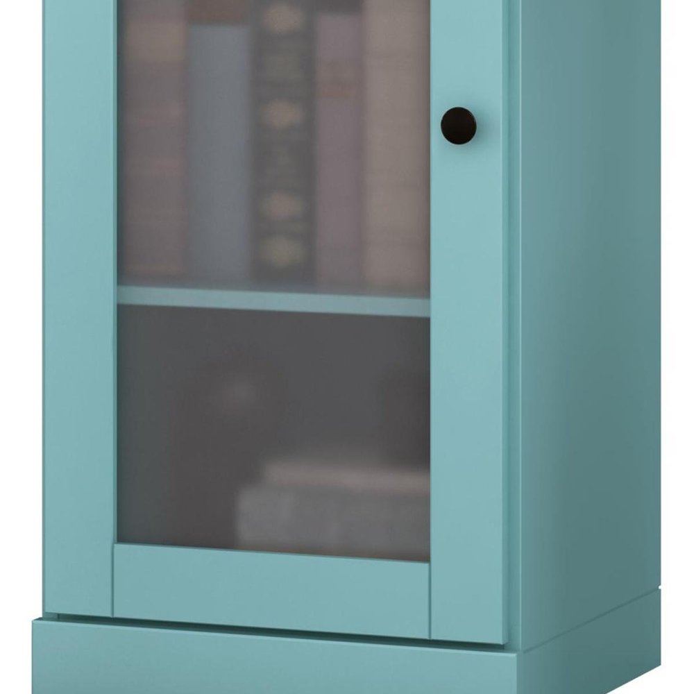 36" Aqua Solid Wood Adjustable Three Tier Library Bookcase with One Door