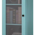 36" Aqua Solid Wood Adjustable Three Tier Library Bookcase with One Door