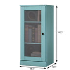 36" Aqua Solid Wood Adjustable Three Tier Library Bookcase with One Door