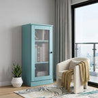 36" Aqua Solid Wood Adjustable Three Tier Library Bookcase with One Door