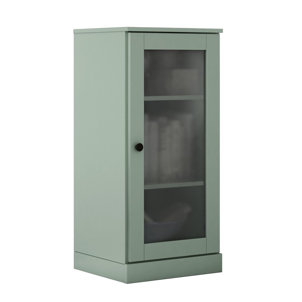 36" Sage Solid Wood Adjustable Three Tier Library Bookcase with One Door