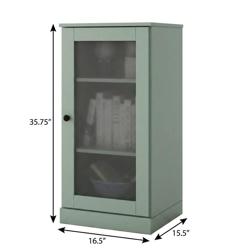 36" Sage Solid Wood Adjustable Three Tier Library Bookcase with One Door