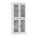 72" White Solid Wood Adjustable Six Tier Library Bookcase with Four Doors