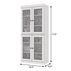 72" White Solid Wood Adjustable Six Tier Library Bookcase with Four Doors