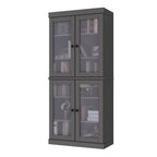 72" Gray Solid Wood Adjustable Six Tier Library Bookcase with Four Doors