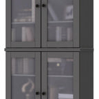 72" Gray Solid Wood Adjustable Six Tier Library Bookcase with Four Doors
