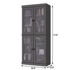72" Gray Solid Wood Adjustable Six Tier Library Bookcase with Four Doors