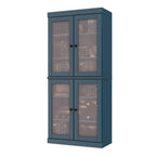 72" Teal Blue Solid Wood Adjustable Six Tier Library Bookcase with Four Doors