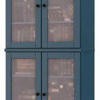72" Teal Blue Solid Wood Adjustable Six Tier Library Bookcase with Four Doors