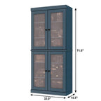72" Teal Blue Solid Wood Adjustable Six Tier Library Bookcase with Four Doors