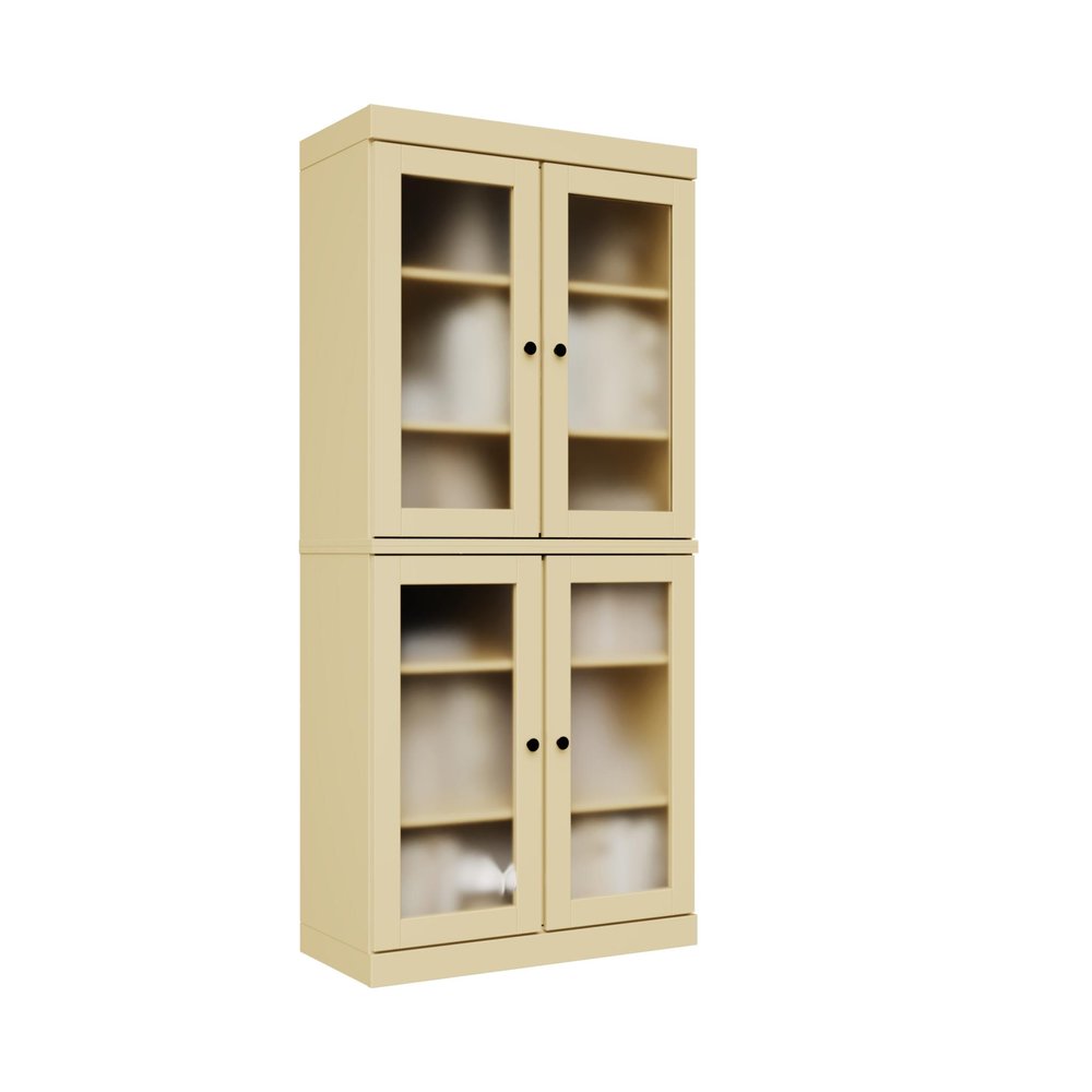 72" Yellow Solid Wood Adjustable Six Tier Library Bookcase with Four Doors