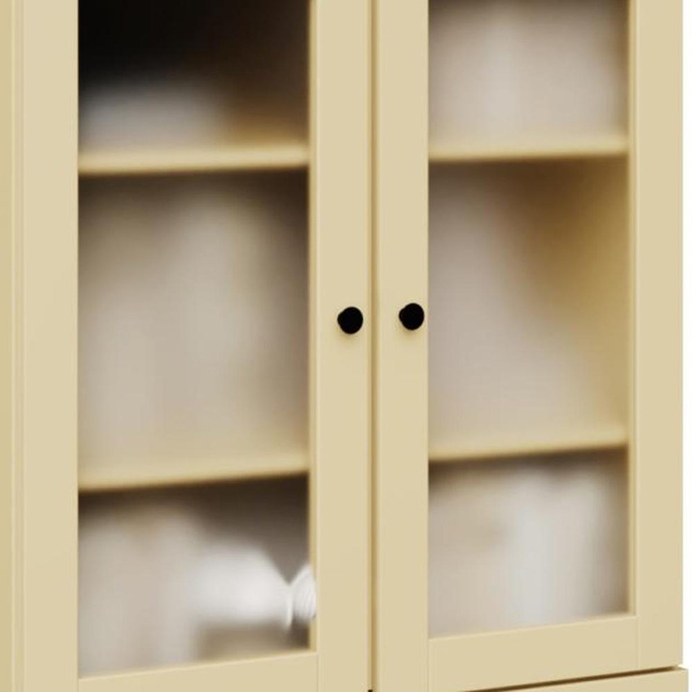 72" Yellow Solid Wood Adjustable Six Tier Library Bookcase with Four Doors