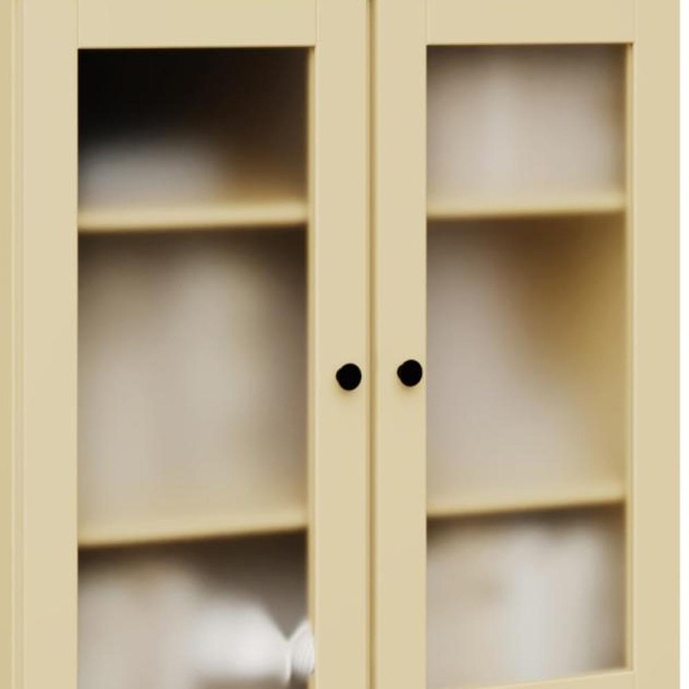 72" Yellow Solid Wood Adjustable Six Tier Library Bookcase with Four Doors