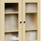 72" Yellow Solid Wood Adjustable Six Tier Library Bookcase with Four Doors