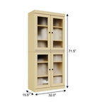 72" Yellow Solid Wood Adjustable Six Tier Library Bookcase with Four Doors